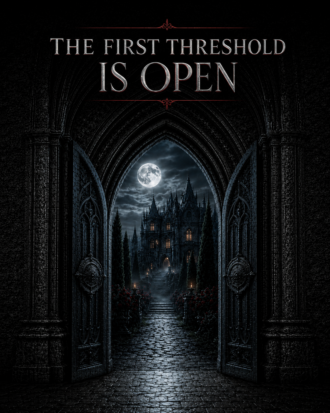 The moonlit threshold of the Crimson Estate